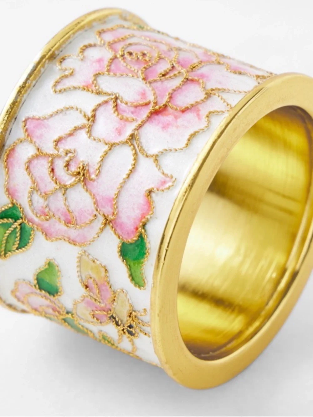NWT Williams Sonoma Cloisonné Rose Napkin Rings, Set of 4